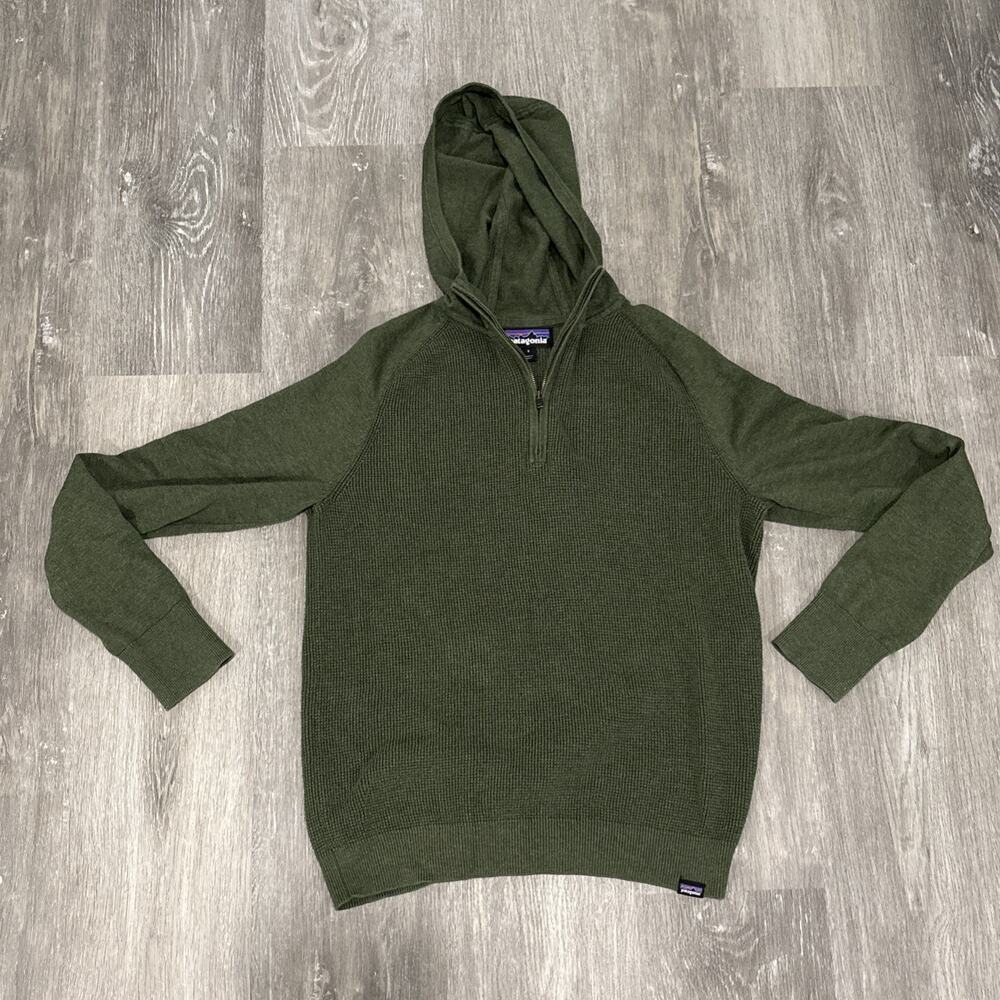 Patagonia Yewcrag Green Hoodie Men's Small 1/4 Zip Hooded Knit Pullover